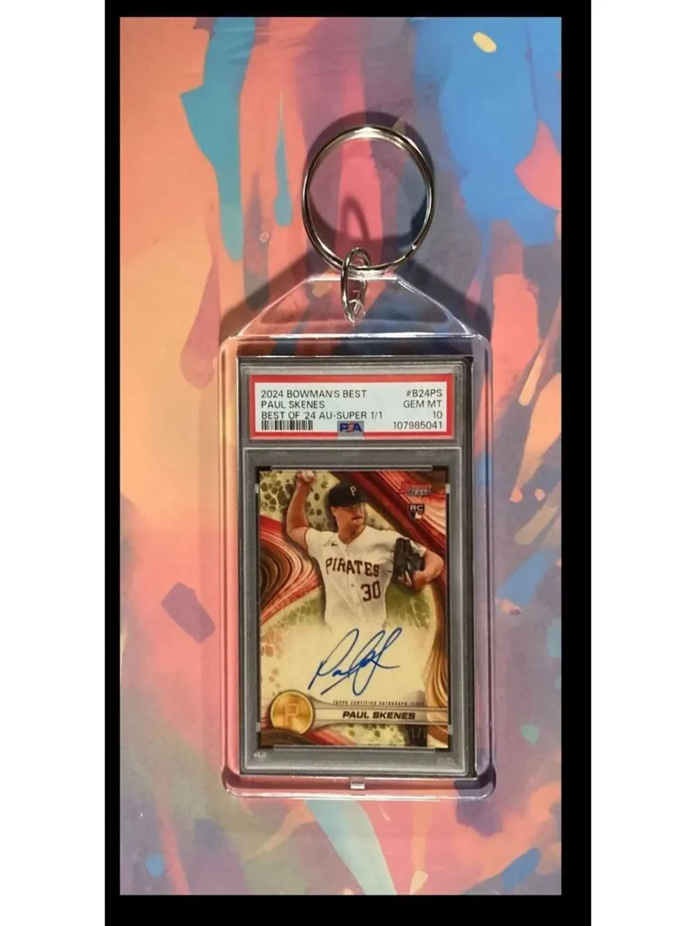 3053 Paul Skenes 2024 Bowman's Best SuperFractor Auto Custom Keychain